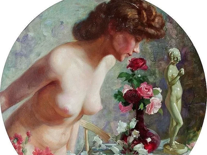 1868-Willy Werner - Nudo femminile con rose in fiore, 1910